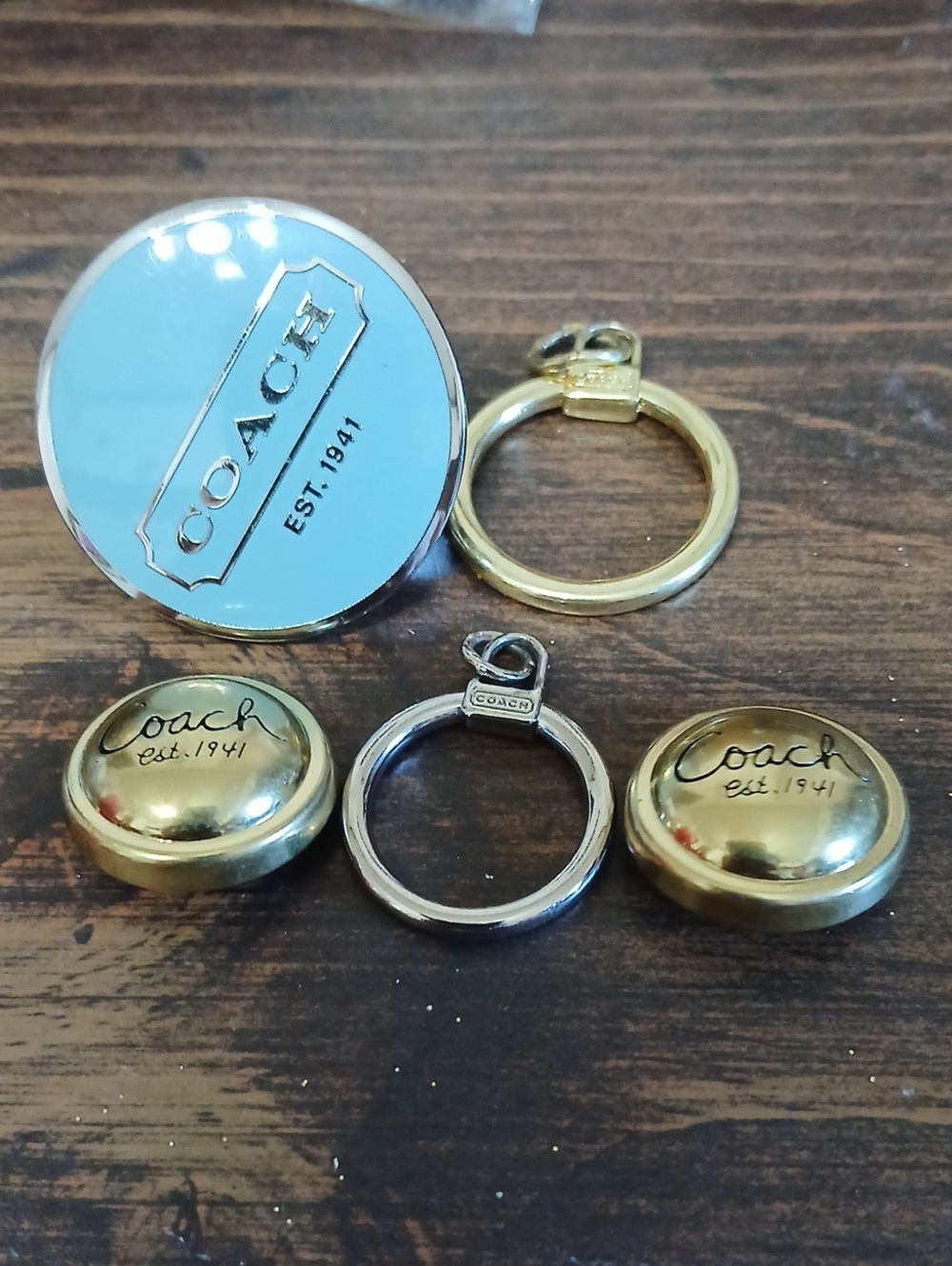 Coach Gold Key Rings with Light Blue Enamel Token